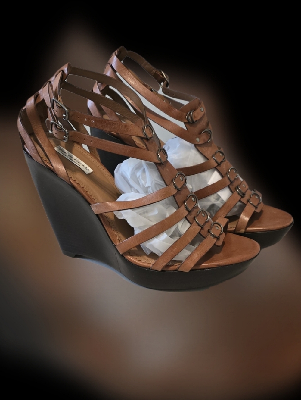 Pour La Victoire Cognac Leather Multi-Strap Sandal Heels